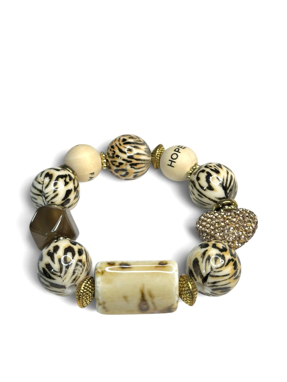Beige Animal Print Handcrafted Glam Statement Stretch Bracelet